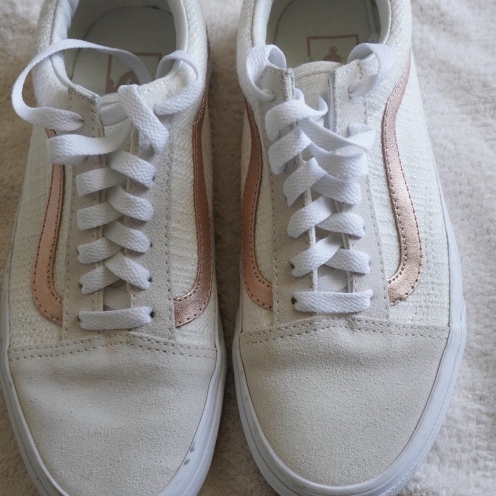 Vans Women's White and Rose Gold Sneakers